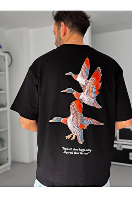 BYBASICMAN Beyaz Goose Patchli Oversize T-Shirt SW-5057 - Fiyatı