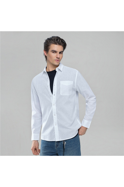 Men's Slim Linen Cotton Solid Shirt