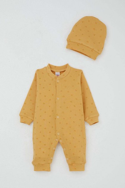 Baby Boy Rompers with Tiny Geometric Patterns 0-9 Months, Mustard Yellow