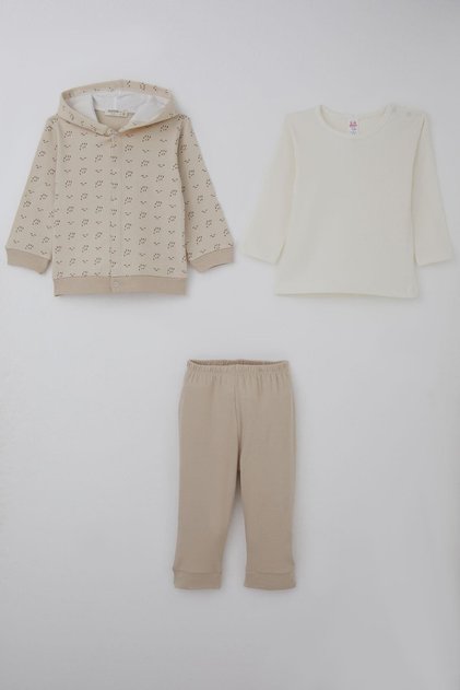 Baby Boy Bodysuit 3-Piece Set Patterned 4 Months-1 Year, Beige