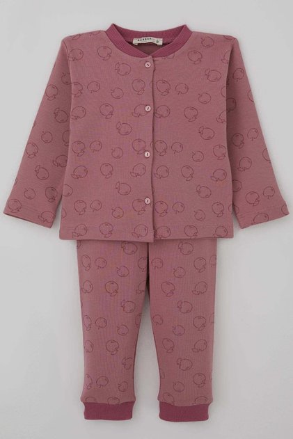 Baby Girl Pajama Set Button-Front Elma Patterned 4 Months-1 Year, Dried Rose