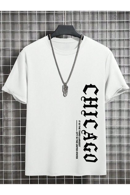 Men's Chicago Printed Oversized Comfortable Daily Use Combed Cotton T-Shirt