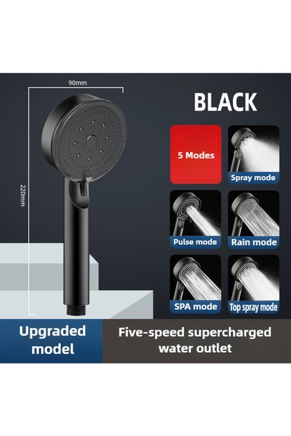black shower head 5 Modes Shower Head High Pressure Showerhead Portable Filter Rainfall Faucet Tap B