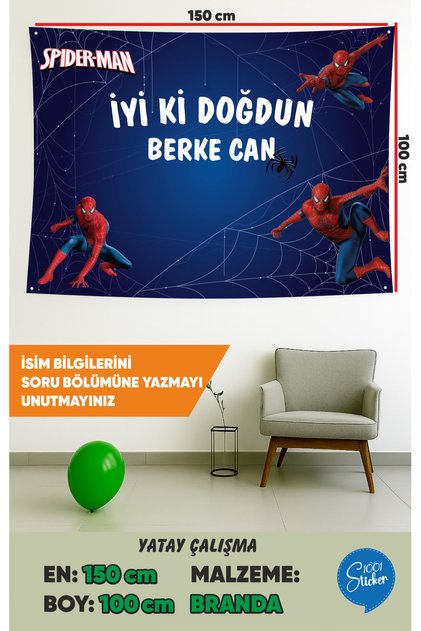 Spider-Man Themed Birthday Canvas Banner 150Cmx100Cm