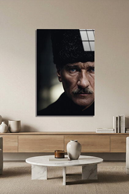 Atatürk Portre Premium Kırılmaz Cam Tablo, Ev ve Ofis UV Baskılı 4mm Cam Tablo