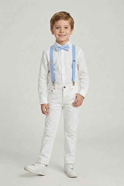 blue dress shirt with white suspenders Hisdern 1.0 Inch Adjustable Suspender Navy Blue with 4-Clip for Formal Pants