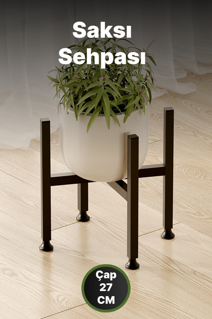 Mini Saksı Sehpası Dekoratif Metal Çiçek Standı Paslanmaz Ayarlı Ayaklı 27 cm Saksılık