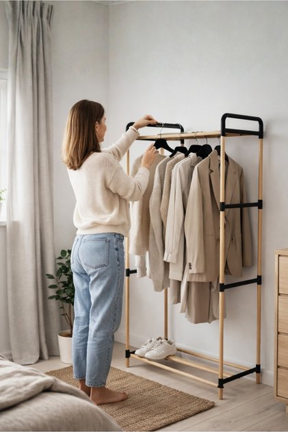 Basic Modüler Ahşap Elbise Askılığı Organizeri 242508