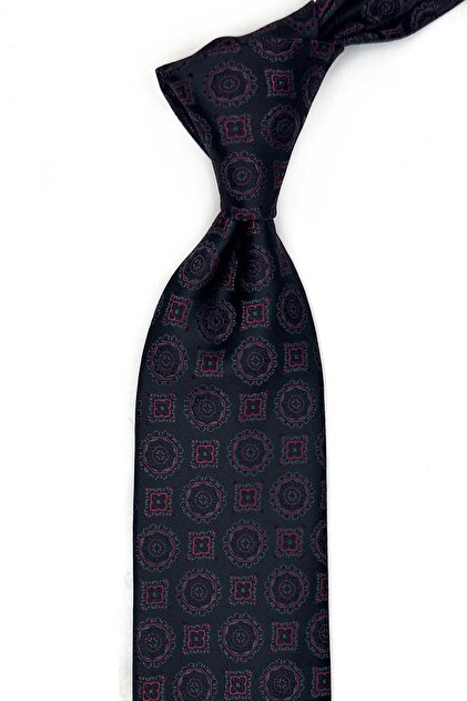 Black Motif Pattern Classic Tie with Handkerchief Kk13578