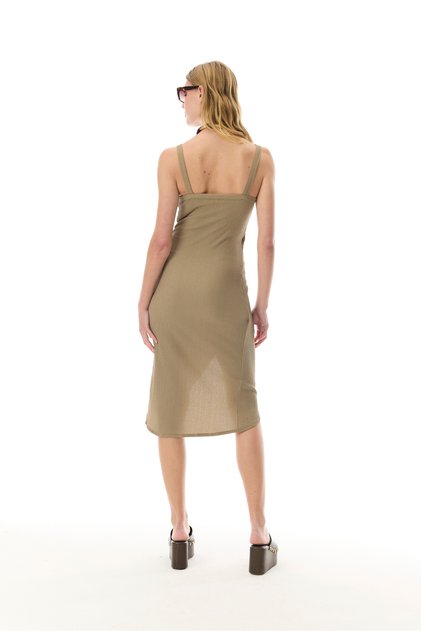 Women's Khaki Strappy Wrap Midi Dress