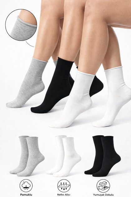 Cotton Women's Non-Elastic Socks Stitch-Free Premium Socks 3-Pack / Non-Marking / Non-Tightening Socks