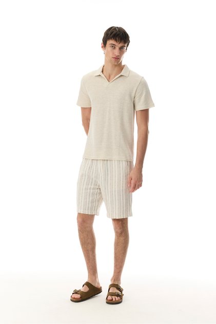 Men's Off-White Striped Shorts with Elastic Waistband