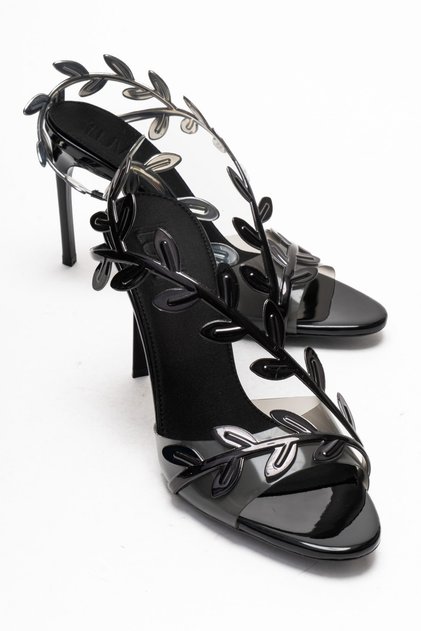 Carvelli Black Leaf Motif Women's Stiletto Heel U Shoes
