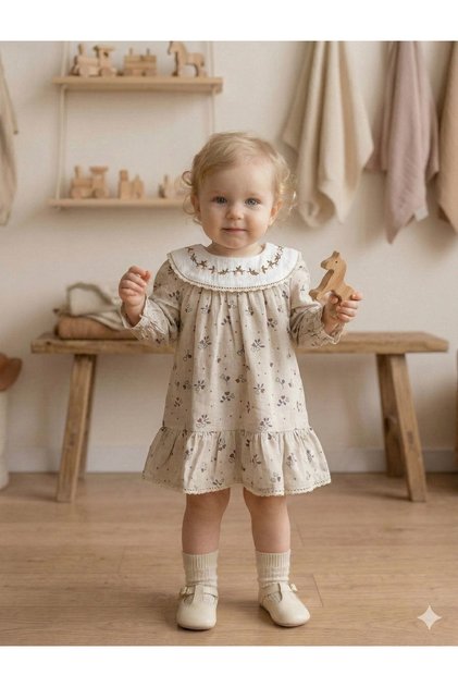 Vintage Embroidered Baby Girl Linen Dress