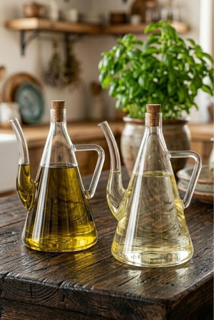 2'li Isıya Dayanıklı Borosilikat Cam 500 ml Mantar Tıpa Yağlık Sirkelik