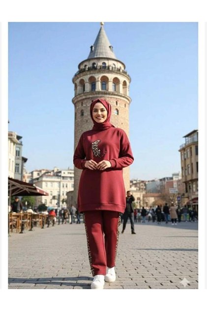 Women's Leopard Print Tracksuit Set Claret Red