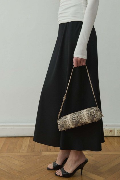 Black Leda Elastic Waist Midi Skirt