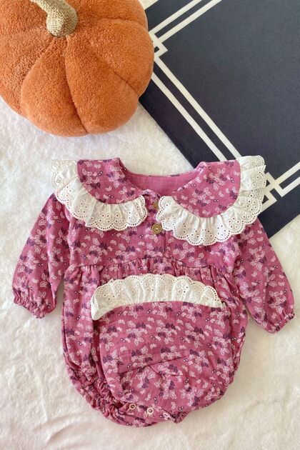 Kız Bebek Çiçekli Müslin Şapkalı Romper