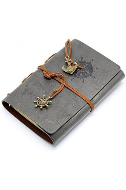 Agenda vintage, stil retro, 70 de foi, 15x10 cm, - piele, gri