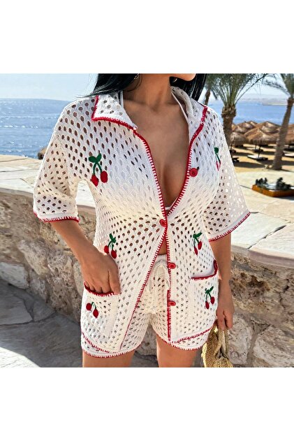 Cherry Embroidered P Cotton U Beach Set