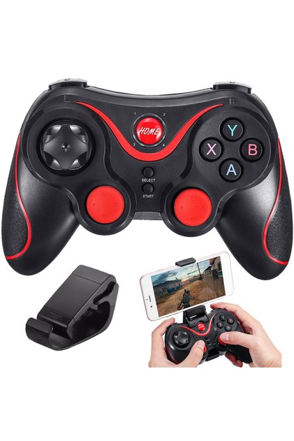 Controler Bluetooth/USB pentru telefon Android/iOS, 11x15 cm, negru/roșu