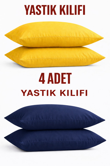 PAMUKLU YASTIK KILIFI SARI-LACİVERT 50X70 CM