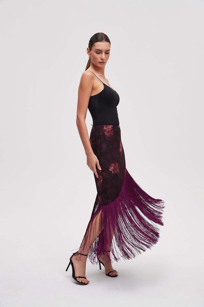 Patterned Midi Skirt With Fringes
