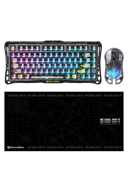 K1 Lite Mekanik Gaming Klavye, M2 Kablosuz Optik Mouse ve Mousepad Oyuncu Seti,Transparent