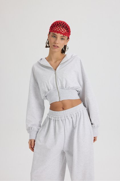 Petal Pis Detail Karmelanj Cropped Tracksuit Set