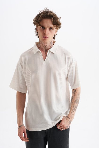 Thick Knitted Corded Fabric Fabric, Men's Pear Polo Neck T-Shirt, Men's Polo Neck T-Shirt