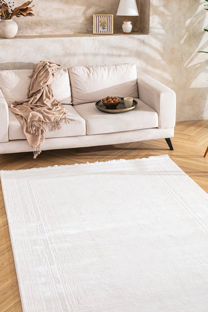 Sıla Serisi Lüks Dokulu %100 Akrilik Leke Tutmaz Salon Halısı 2 Yıl Garantili Krem 4m2-6m2