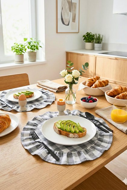 Supla, Ruffled American Serving Platter, 4 Pieces, Easy to Clean, Stain-Resistant, Washable Presentation Serving Dish.