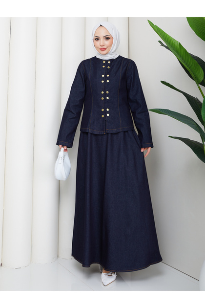 Jeans Suit with Ruffled Skirt and Hijab - Jeans Suit