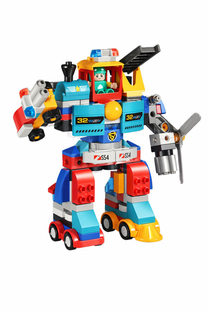 Set Constructie Robot si Vehicule de Santier 7 in 1, 172 Piese, Asamblare cu Surubelnita, 6+ Ani