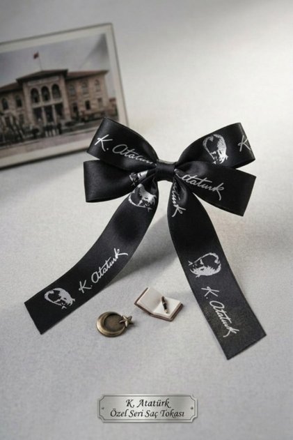 23 April Special Occasions Satin Clip Buckle with Ataturk and Bow for School and Daily Use Black