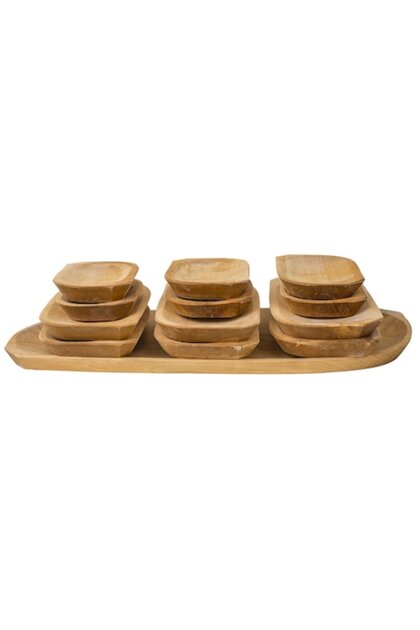 Set de 13 platouri de servire din lemn de arin, 60x24x2,5cm