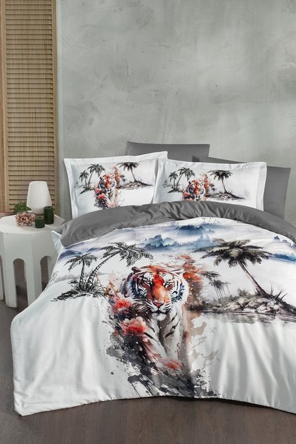 Tiger 100% Cotton Digital Print Piece Double Duvet Cover Set
