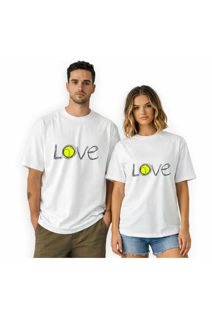 تي شيرت بتصميم Love Tenis Visual للجنسين برقبة دائرية