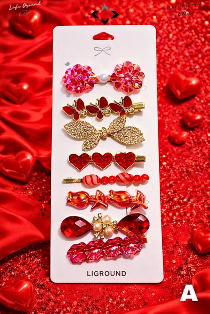 8 Pcs Women's Hairpin Set Colorful Pearl Stone F Bow Detail Snap Buckle Latch Buckle Gift Hairpin Set