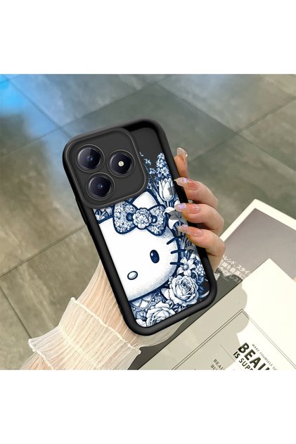 Black Silicone Case Compatible with Realme C63 4G/C61 Shockproof with Camera Protection Cartoon Patterned