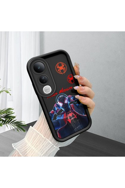 Vivo V50 Lite 4G/5G Compatible Black Silicone Case Shockproof with Camera Protection Spider-Man