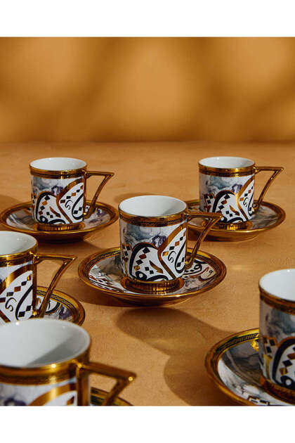 طقم قهوة إسبريسو ذهبي هندسي (12 قطعة)