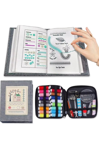 FABRICWORKS Portable Sewing Kit with Stitch Guide Book Threads,Needles,Scissor&Sewing Accessories