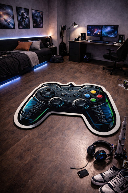 Non-Slip Sole Playstation Xbox Themed Machine for Washable Gamers in the Youth Room Rug Size 140X200