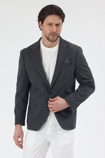 Pacune Erkek Füme Pamuk Karışımlı Slim Fit Likralı Esnek Spor Blazer Ceket