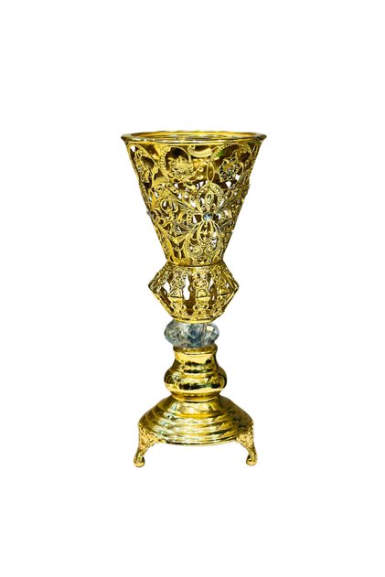 Exquisite Gold Filigree Incense Burner with Crystal Pedestal Base
