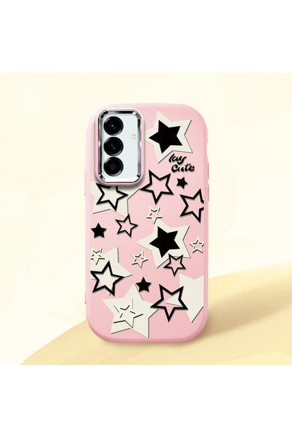 Samsung Galaxy A56 Compatible Shock-Absorbing Camera Protected Pink Silicone Case Star Pattern
