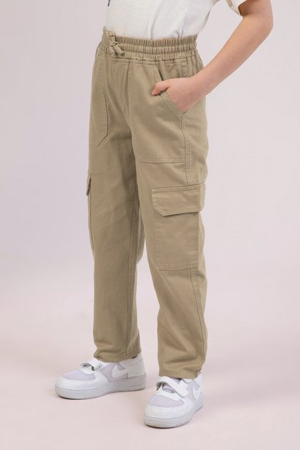 Dmb Boy's Adjustable Elastic Waist Button+Zipper Closure Cargo Pocket Pack Woven Denim Jeans Trousers