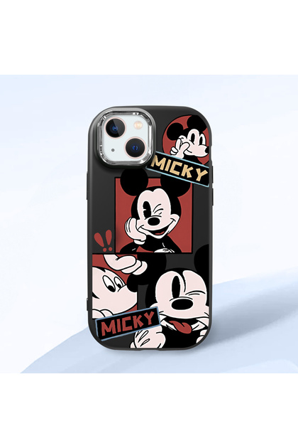 iPhone 13/14 Compatible Shock-Absorbing Camera Protected Black Silicone Case Mickey Patterned