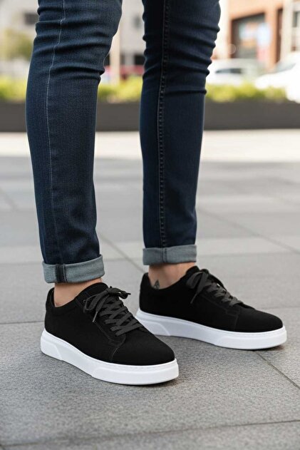 Pantofi sport negri, confortabili, cu șireturi, pentru bărbați, cu talpă groasă, casual